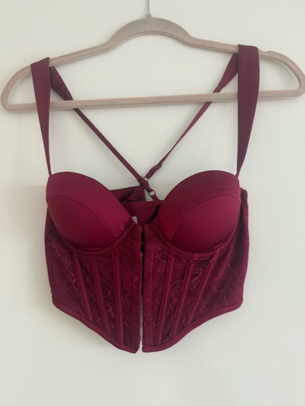 Oh Polly Burgundy Lace Bustier Crop Top